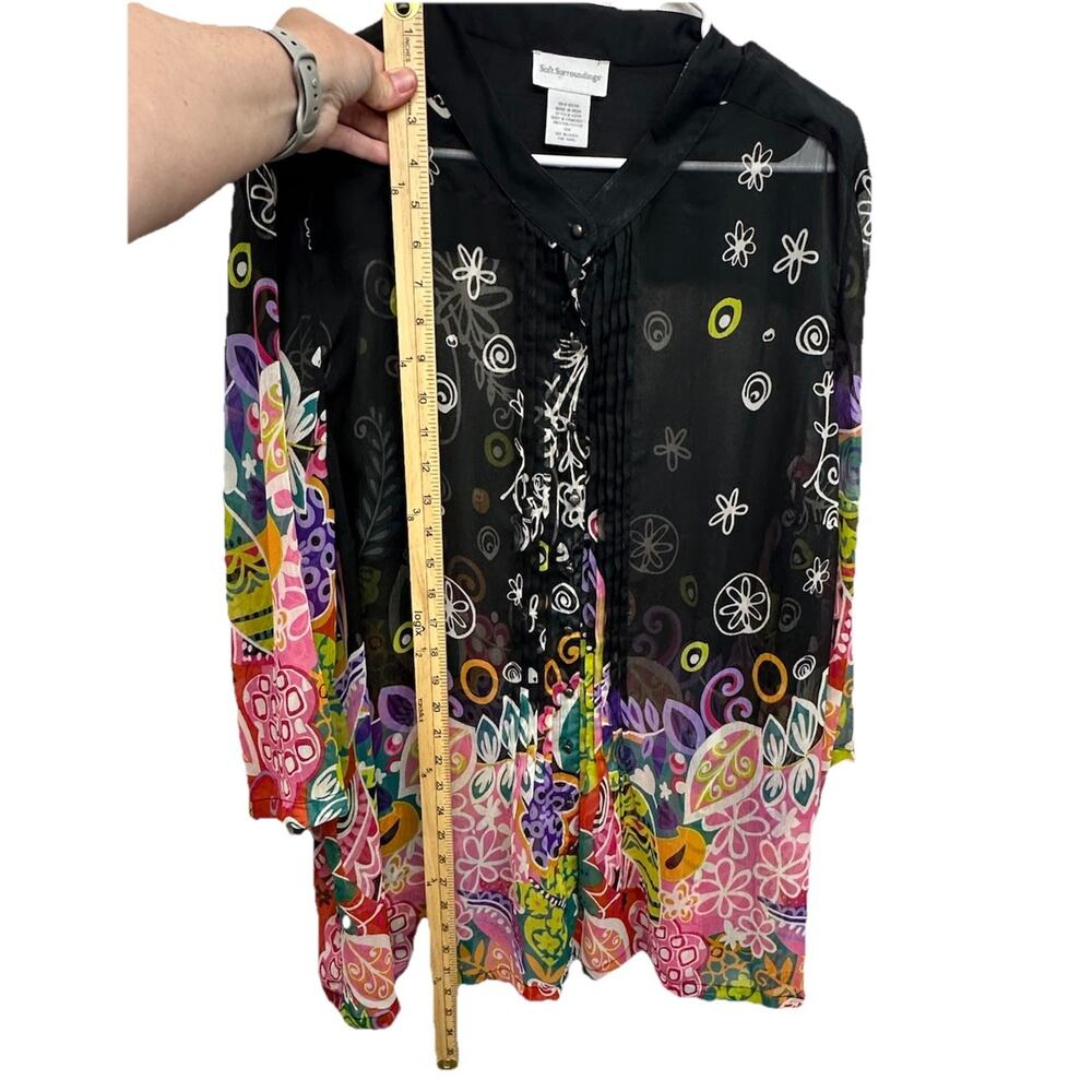 Soft Surroundings Top Womens 3x Black Floral Sheer Flare Sleeve Casual - Picture 6 of 11
